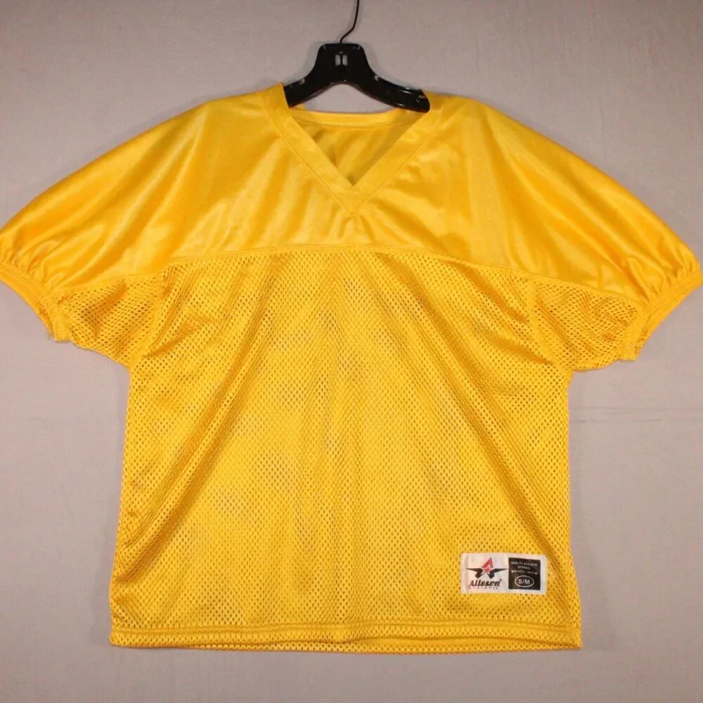 Alleson Athletic Football Jersey Practice Mesh Shirt Adult S/M Yellow Gold V-Nec